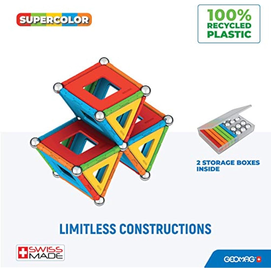 Geomag Supercolor Magnetic Construction Set - 100% Recycled Plastic - 78pc