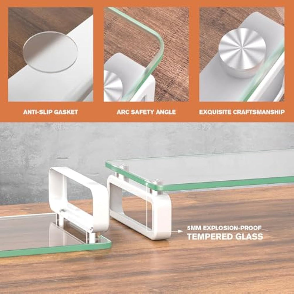 Hemudu Tempered Glass Monitor Stand Riser – 2 Pack Desktop Organizer