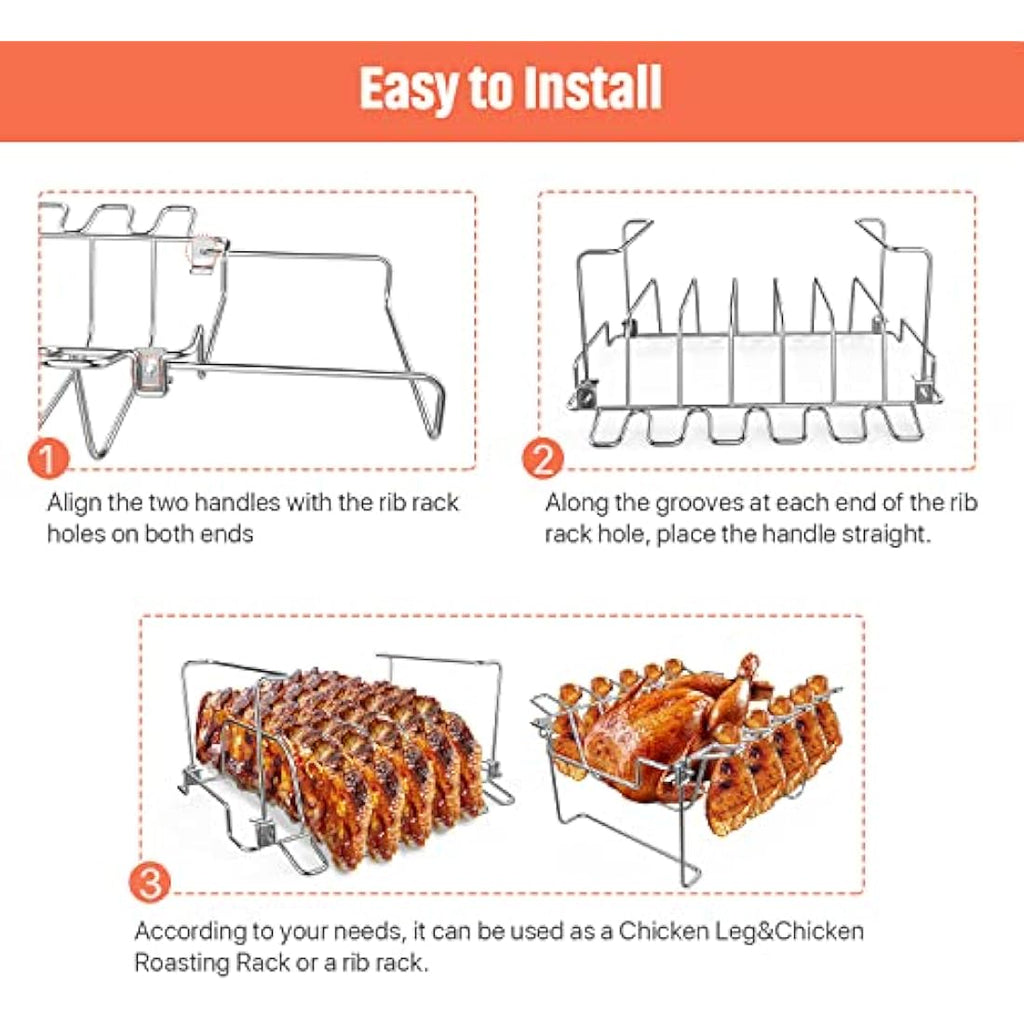 Jolof Store 3-in-1 Stainless Steel Rib & Chicken Leg Roasting Rack