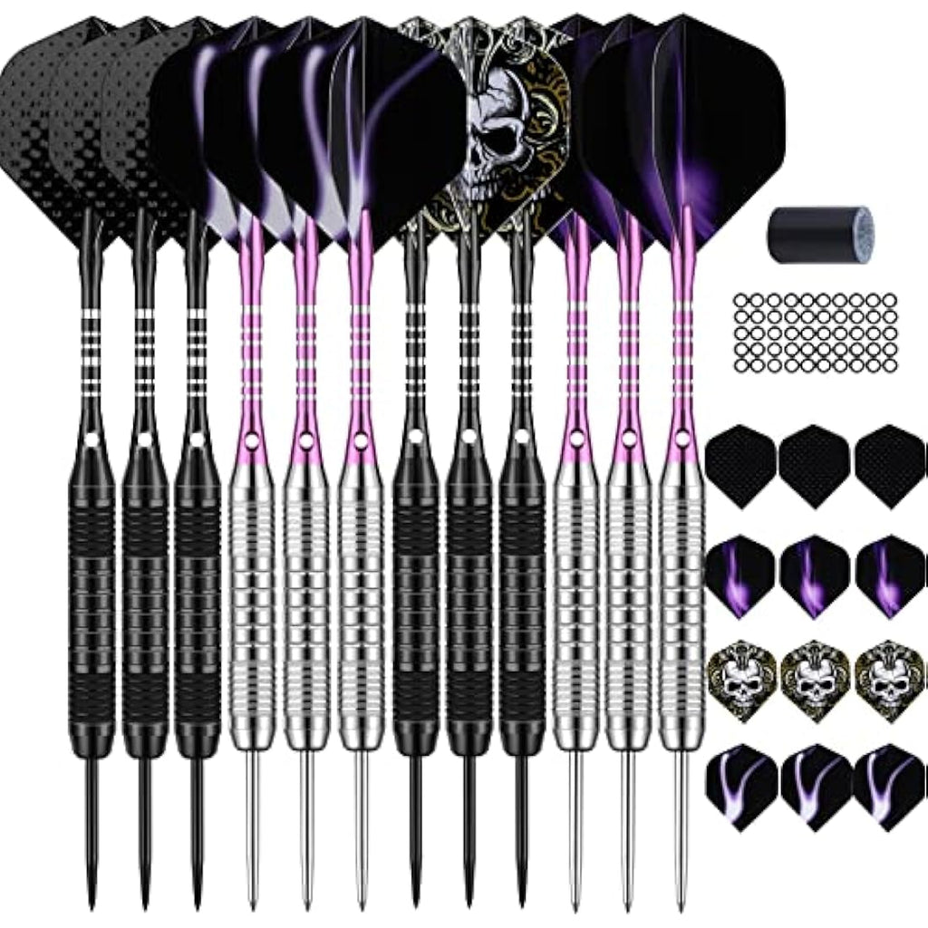 DARTSPACE Steel Tip Darts Set – 12 Pack Professional 22g/24g Metal Darts