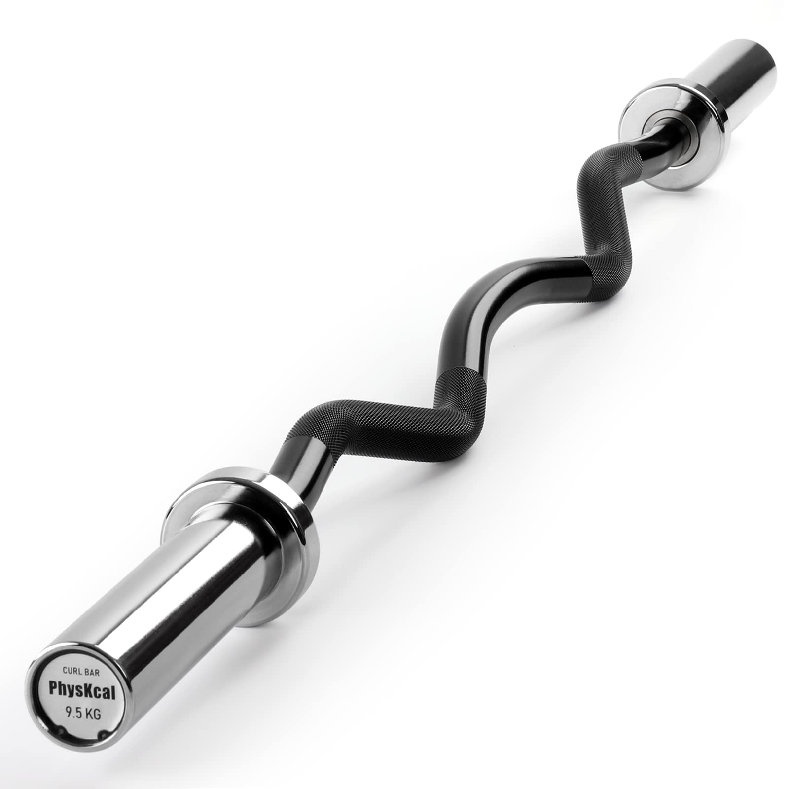 PhysKcal 47 Inch EZ Curl Bar | 2 Inch Olympic Weight Lifting Bar - Black Chrome