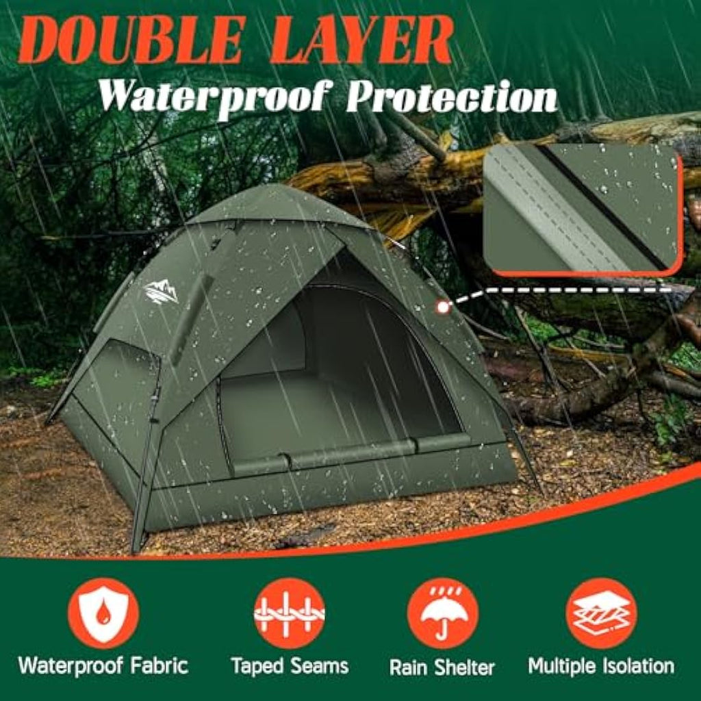 2-3 Person Pop Up Camping Tent | Waterproof Double Layer Dome