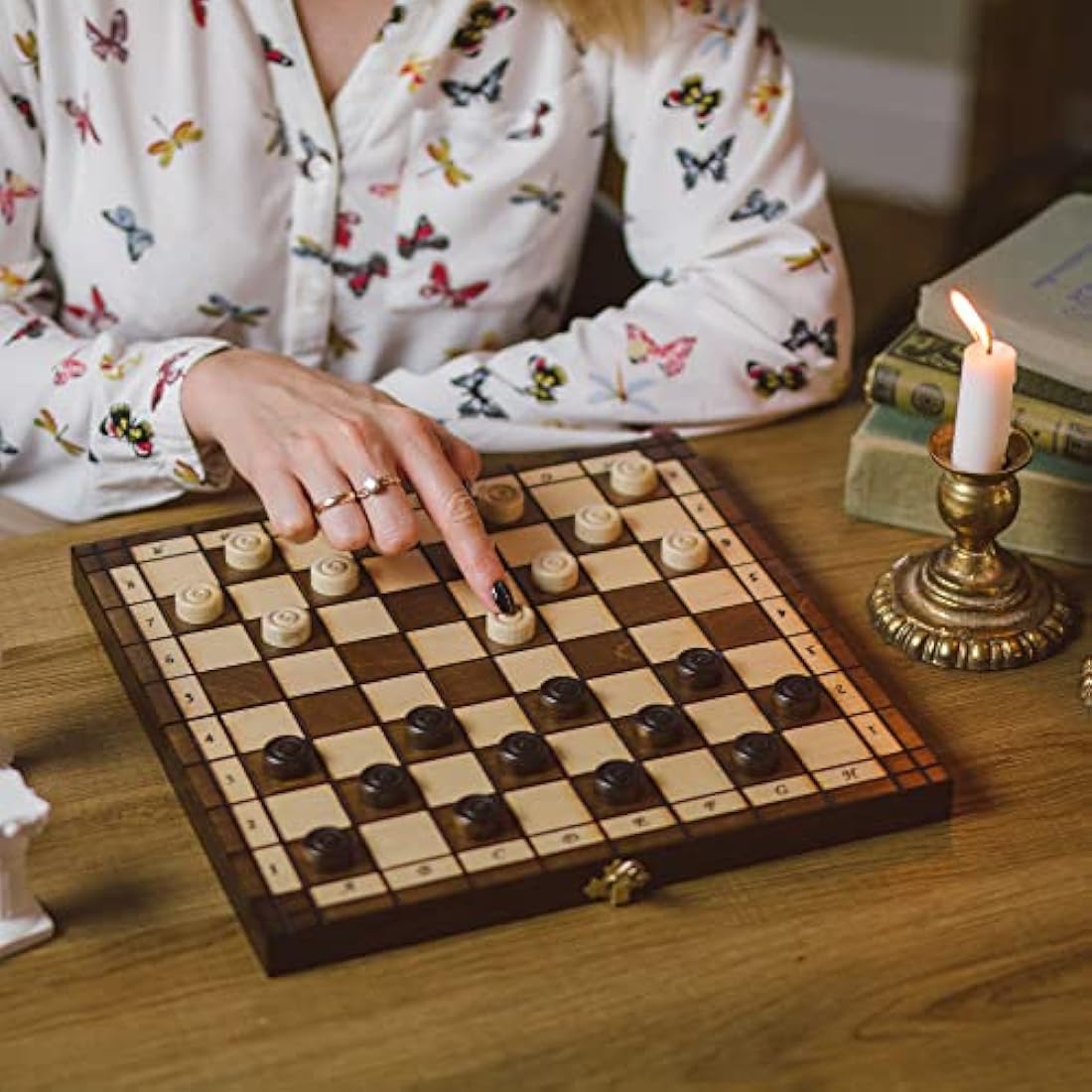 Handmade Wooden Chess and Checkers Set | Portable 31cm Board