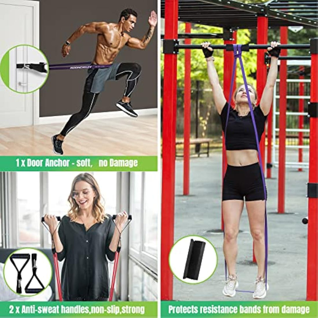 Nooncrazy Resistance Bands Set - 4 Levels with Handles & Door Anchor