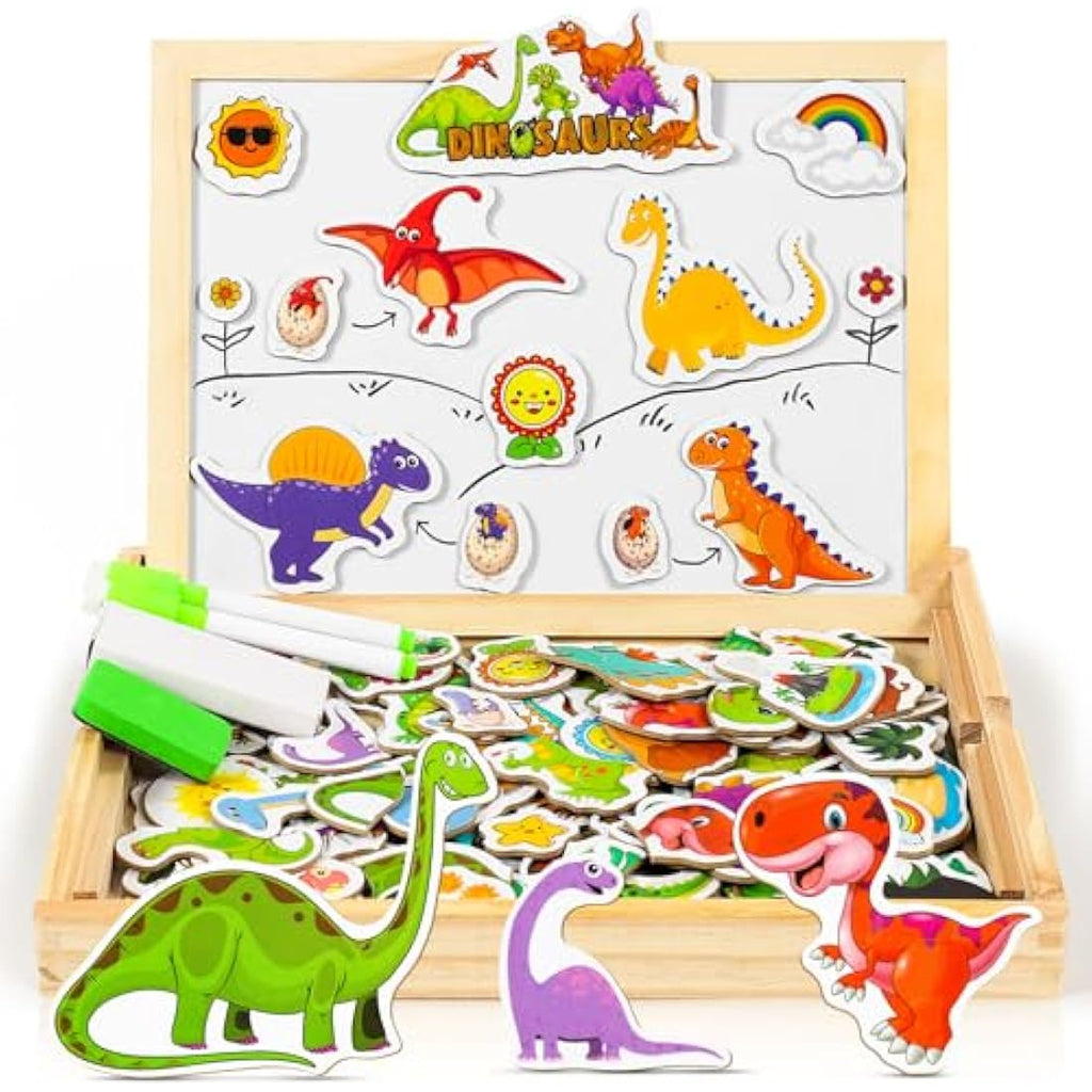 Wooden Magnetic Dinosaur Puzzle Board - 118 Piece Educational Toy
