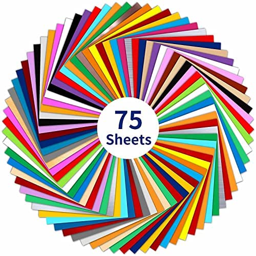 IModeur 75 Pack Permanent Vinyl Sheets - 12x12 Adhesive Vinyl, 38 Colors