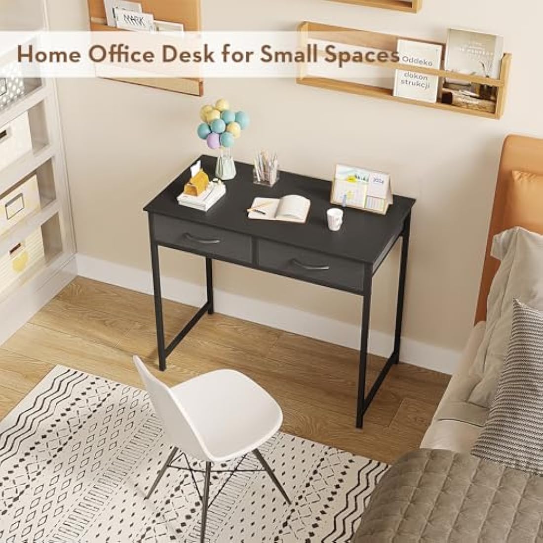 WOHOMO 31.5" Small Computer Desk with Drawers | Black Vanity Table