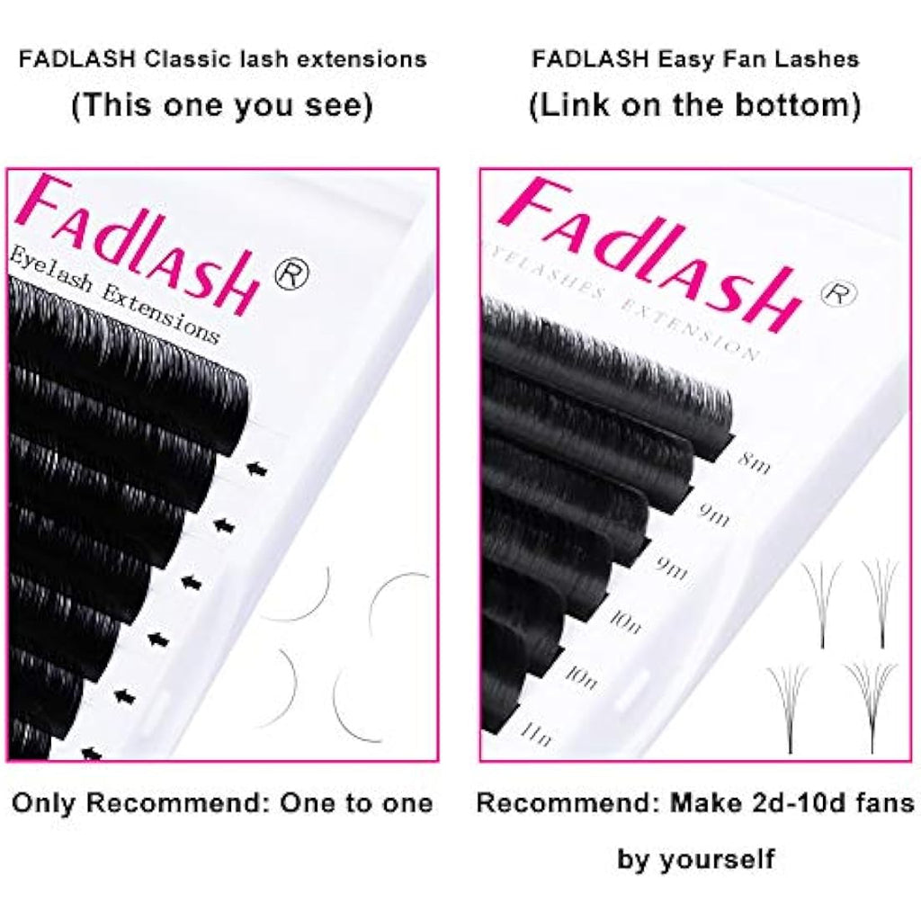 Fadlash Classic Eyelash Extensions | 0.15mm D Curl Matte Black Mixed Tray