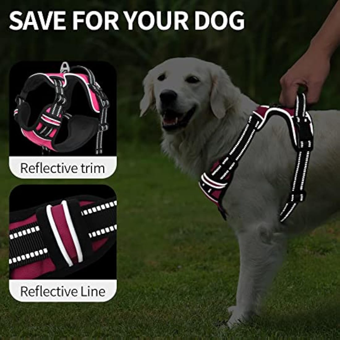 HEELE No-Pull Dog Harness | Reflective Padded Nylon Vest - Pink Red, XL