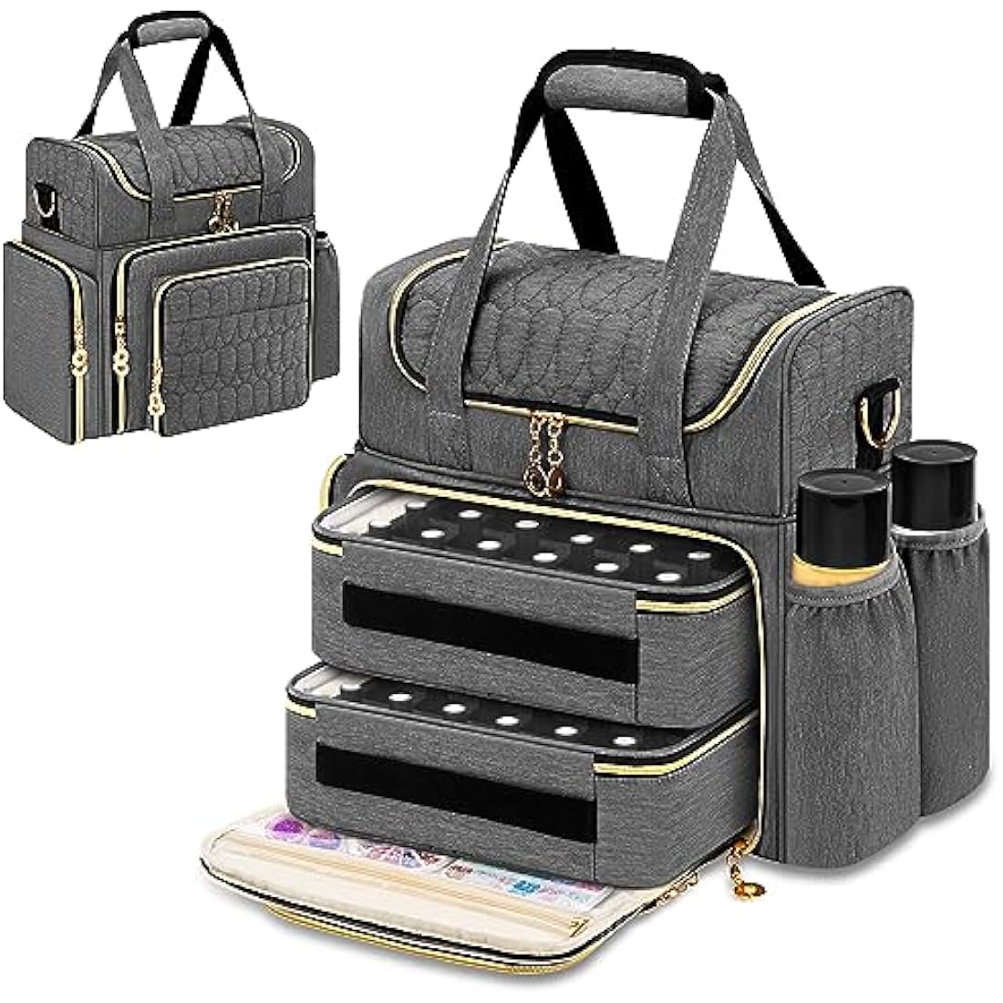 Jolof Store Nail Polish Organiser – 70 Bottle Double Layer Case, Grey