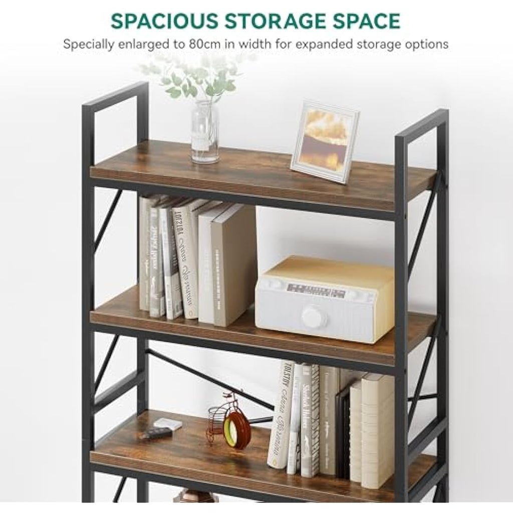 YITAHOME 5-Tier Industrial Bookcase | Rustic Brown Metal Storage Shelf