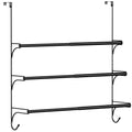 Auledio Adjustable Over the Door Triple Towel Rack with Hooks – Black