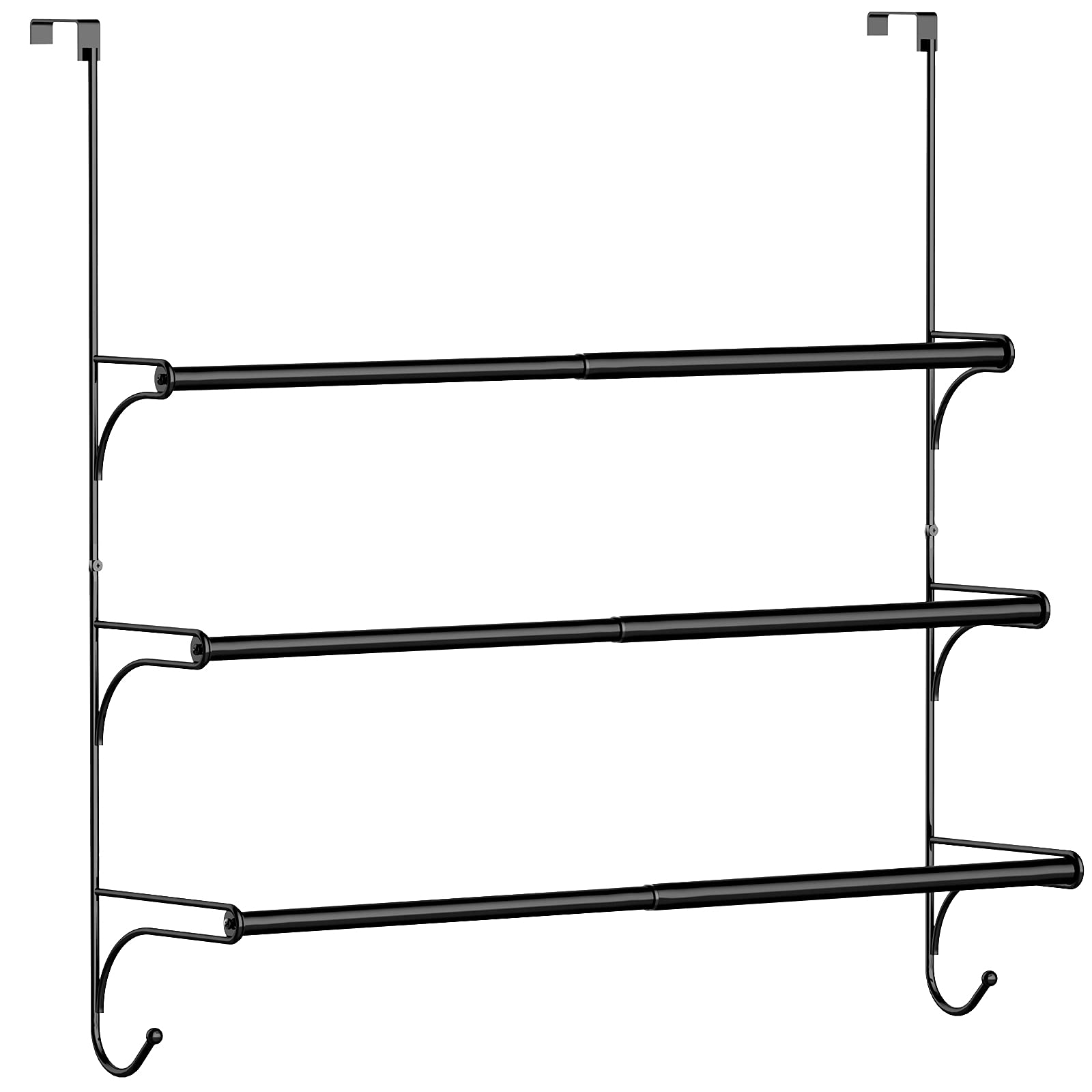 Auledio Adjustable Over the Door Triple Towel Rack with Hooks – Black