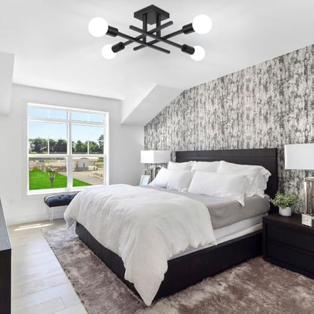 QAREHL Sputnik Chandelier | 4-Light Black Modern Flush Mount Ceiling Light