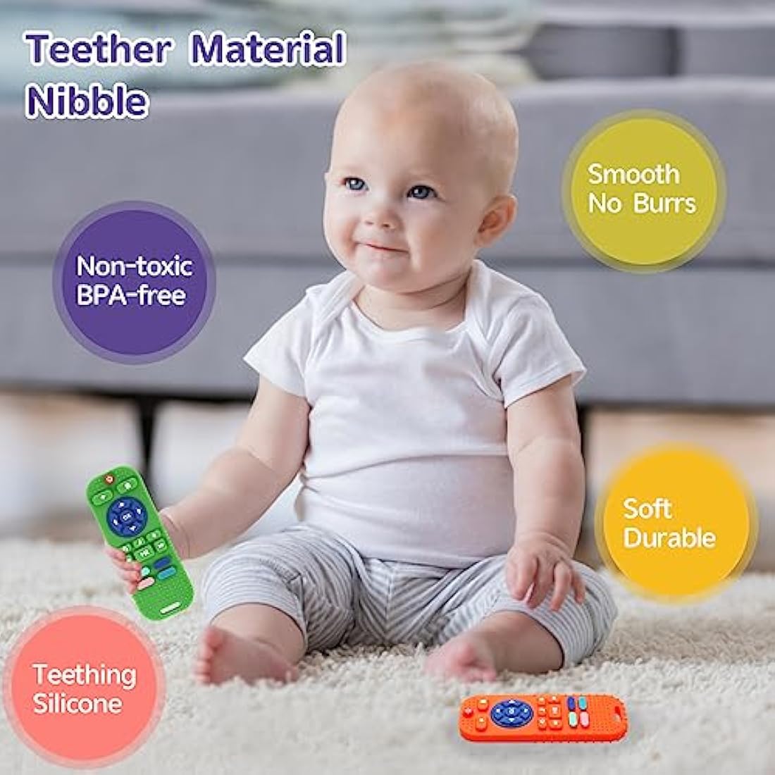 Hooku 2-Pack Remote Control Silicone Teething Toys for Babies, BPA-Free