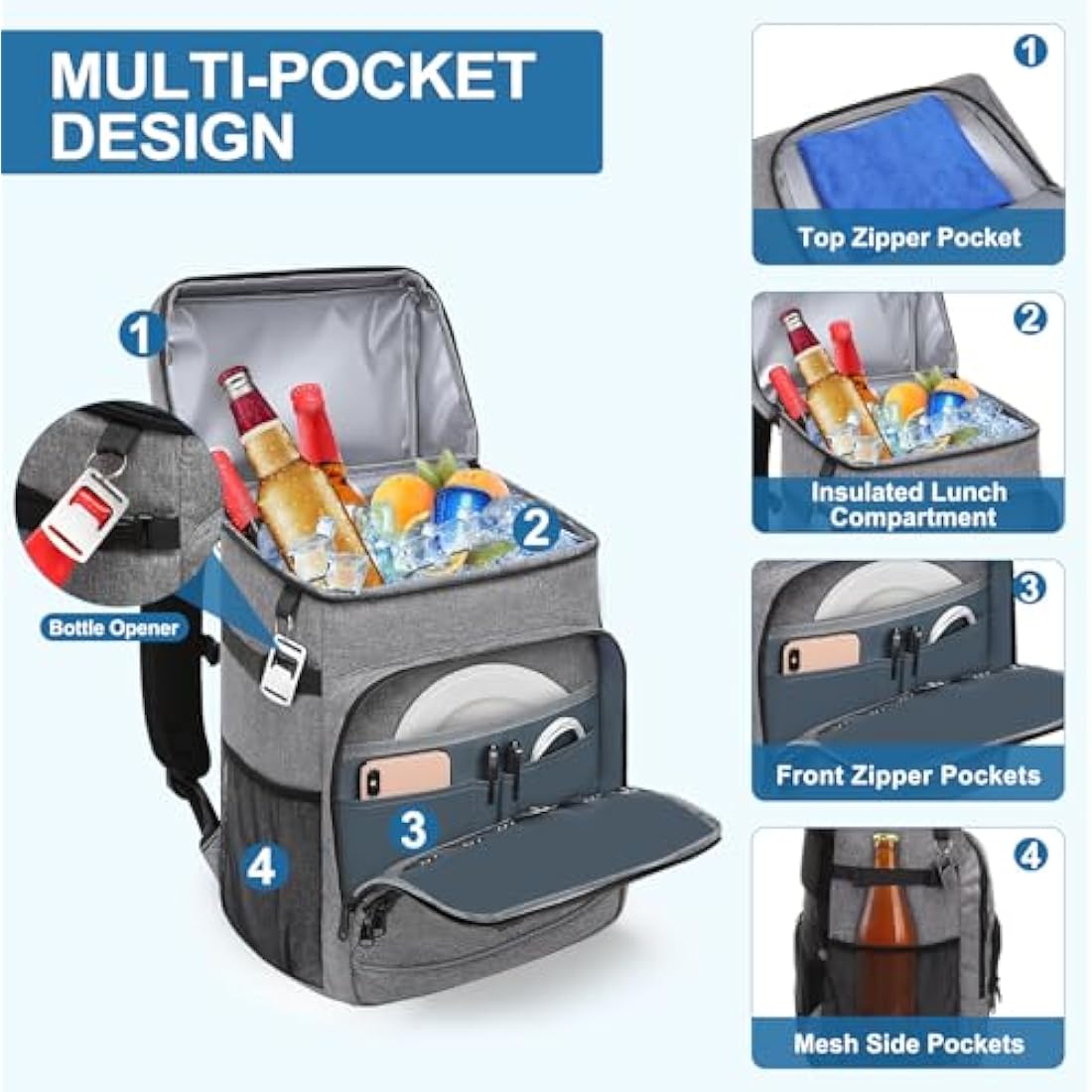 MOSISO Insulated Cooler Backpack – 40 Cans Large Leakproof Soft Bag