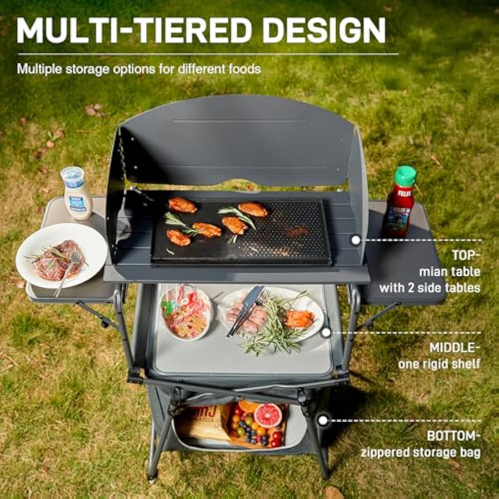 Ever Advanced Folding Camping Kitchen Table with Windscreen and Storage