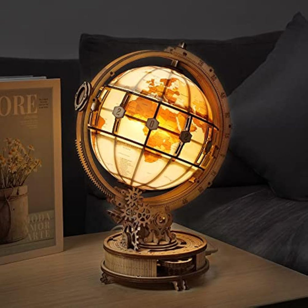 ROBOTIME 3D Wooden Luminous Globe Puzzle – Mechanical Model Building Kit