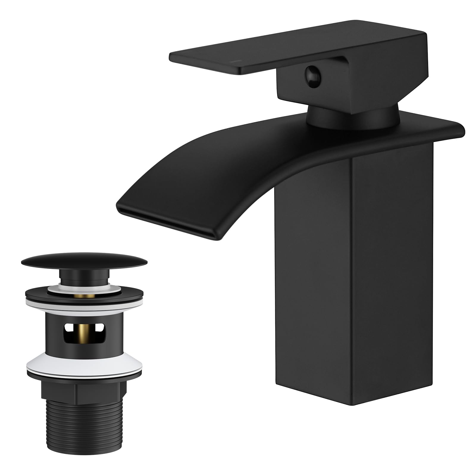 BESy Waterfall Bathroom Sink Faucet – Matte Black Stainless Steel Tap