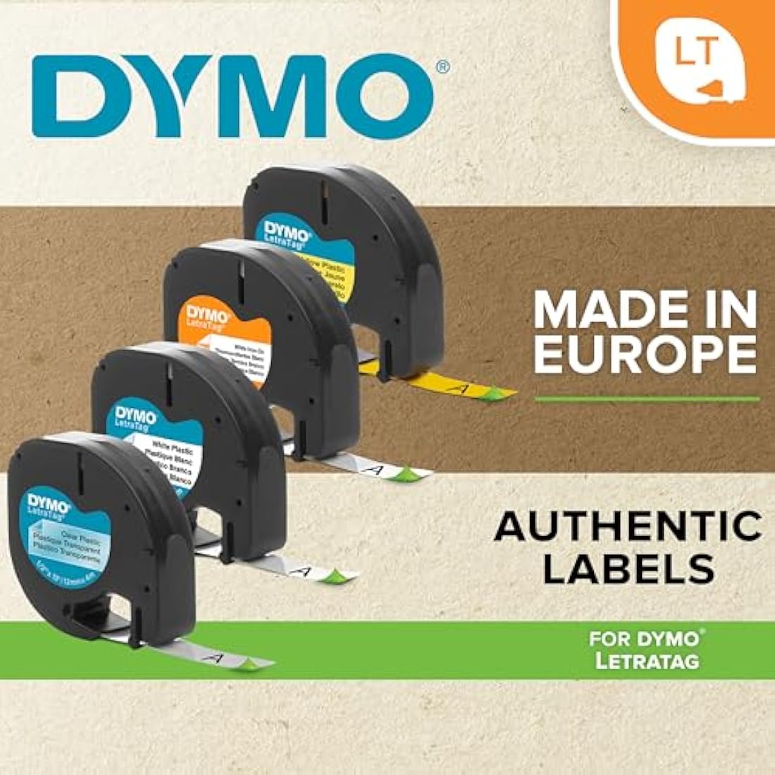 DYMO LetraTag Plastic Labels | 12mm x 4m | Black on Yellow Tape