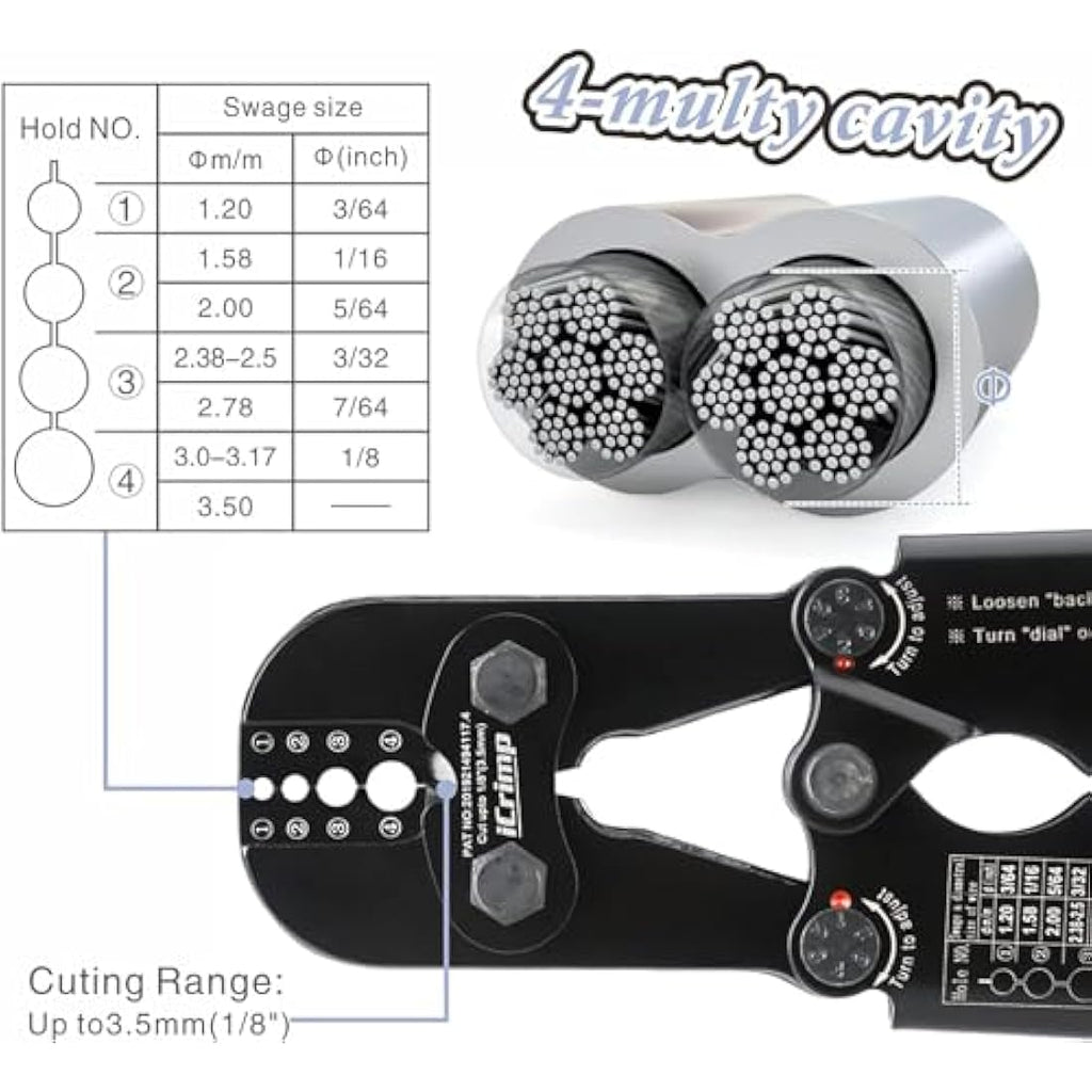iCrimp Wire Rope Crimping Tool Kit with 375pcs Sleeves & Thimbles