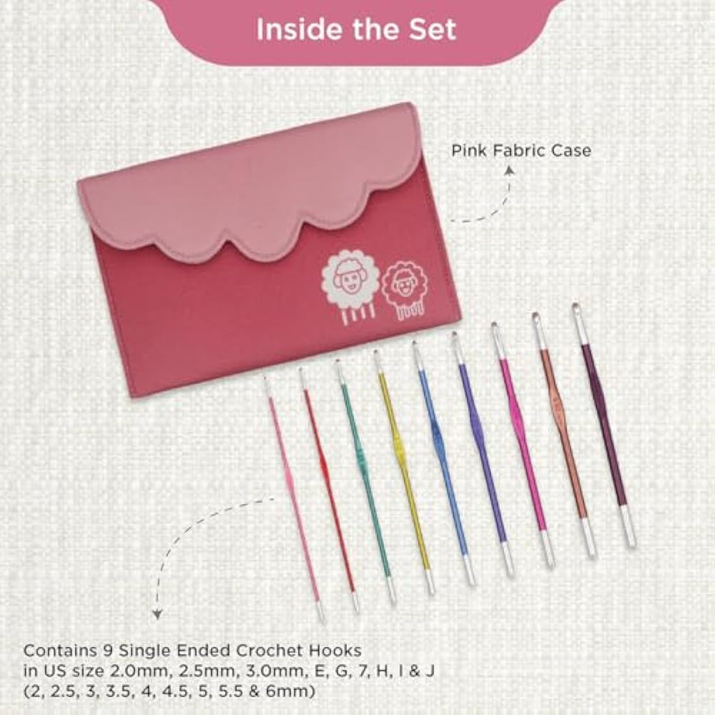 KnitPro Zing Deluxe Crochet Hook Set | 9 Sizes (2-6mm) Lightweight Aluminum
