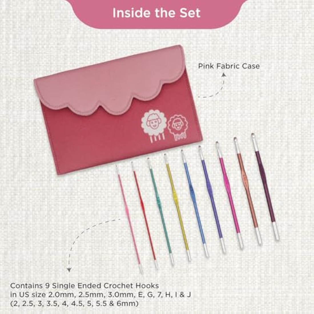 KnitPro Zing Deluxe Crochet Hook Set | 9 Sizes (2-6mm) Lightweight Aluminum