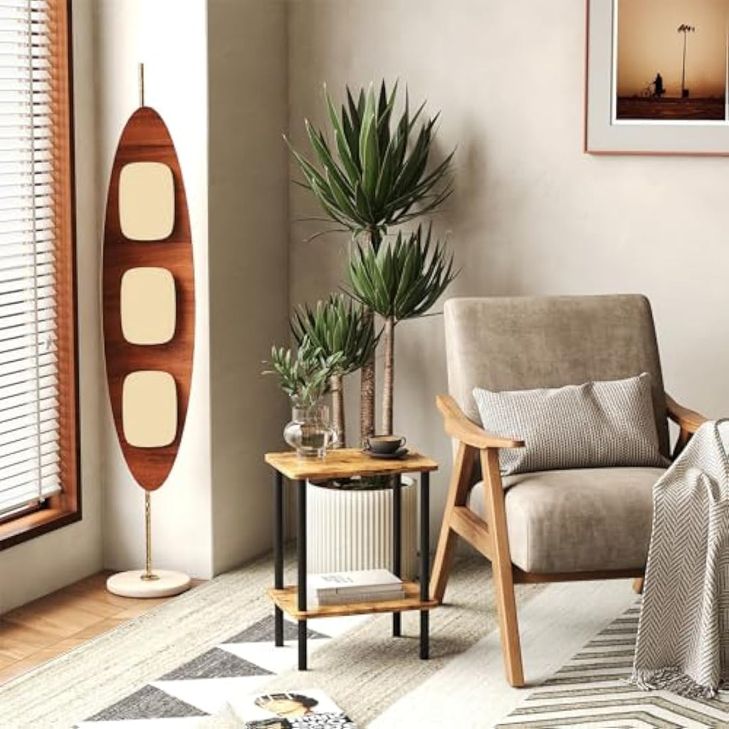 Apicizon 2-Tier Side Table | Rustic Brown Narrow End Table with Storage