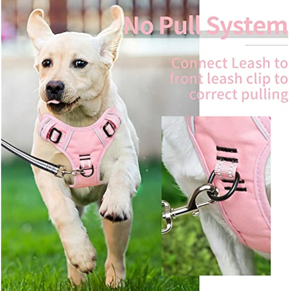 HEELE No-Pull Reflective Dog Harness | Padded Nylon with Handle - Pink