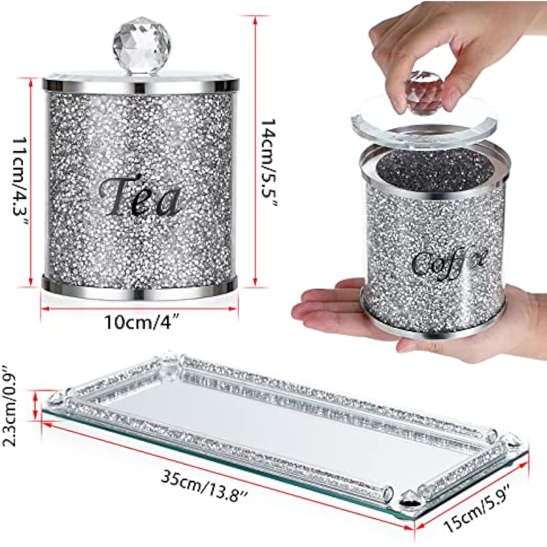 Jolof Store Crushed Diamond Glass Kitchen Canisters with Tray - Set of 4