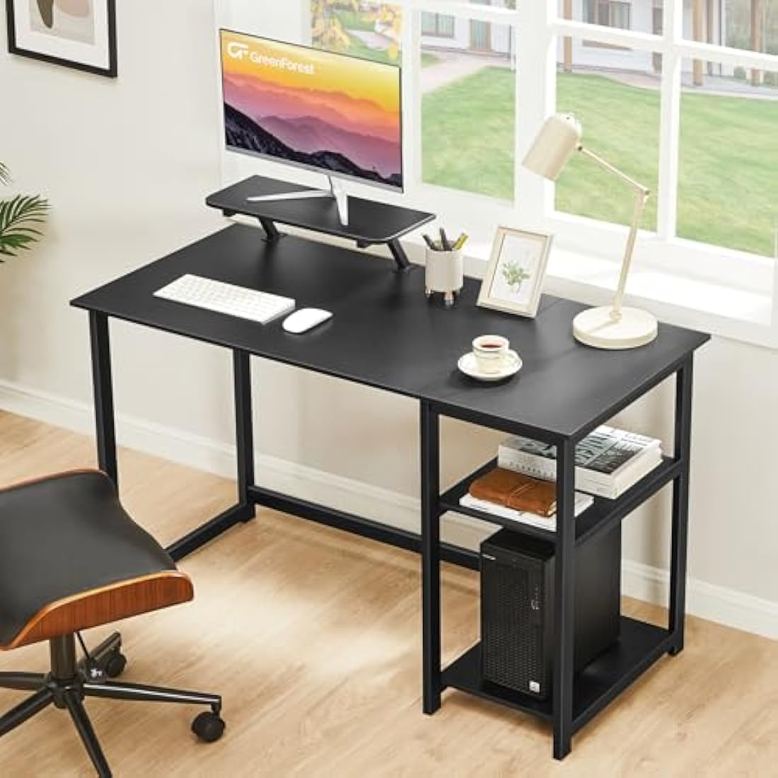 Computer Desk with Monitor Stand and Reversible Shelves