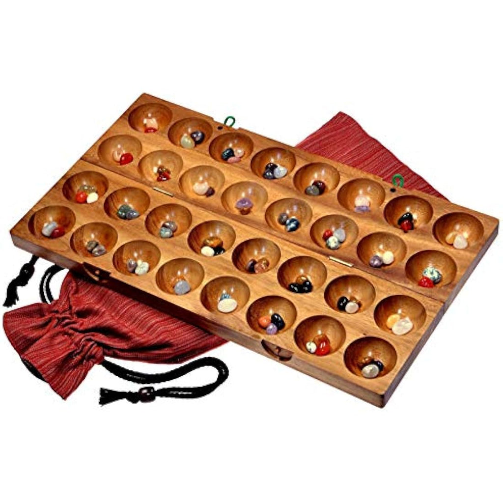LOGOPLAY Kalaha Bohnenspiel aus Samena-Holz inkl. 75 Edelsteinen
