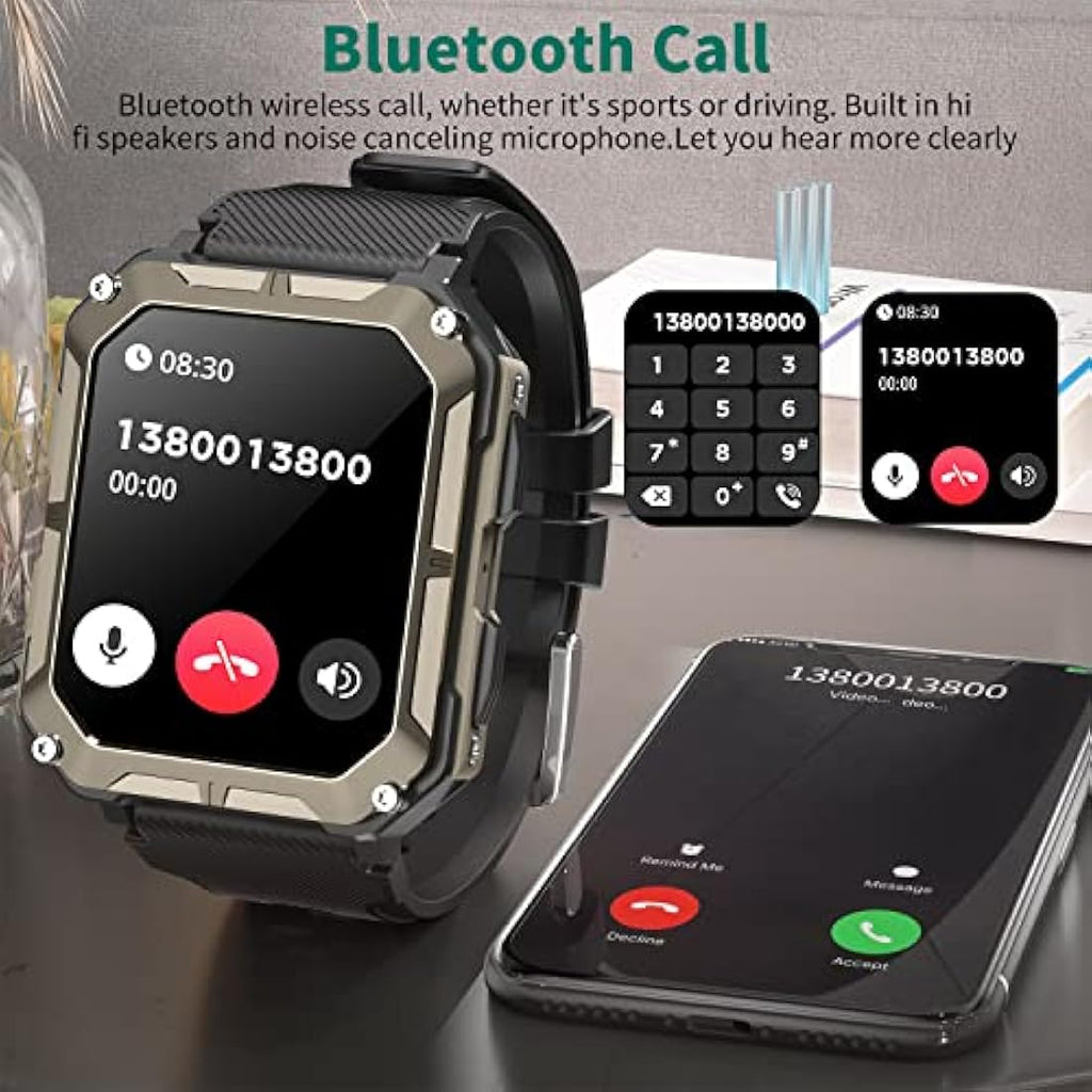 Military Smart Watch for Men - IP68 Waterproof Fitness Tracker