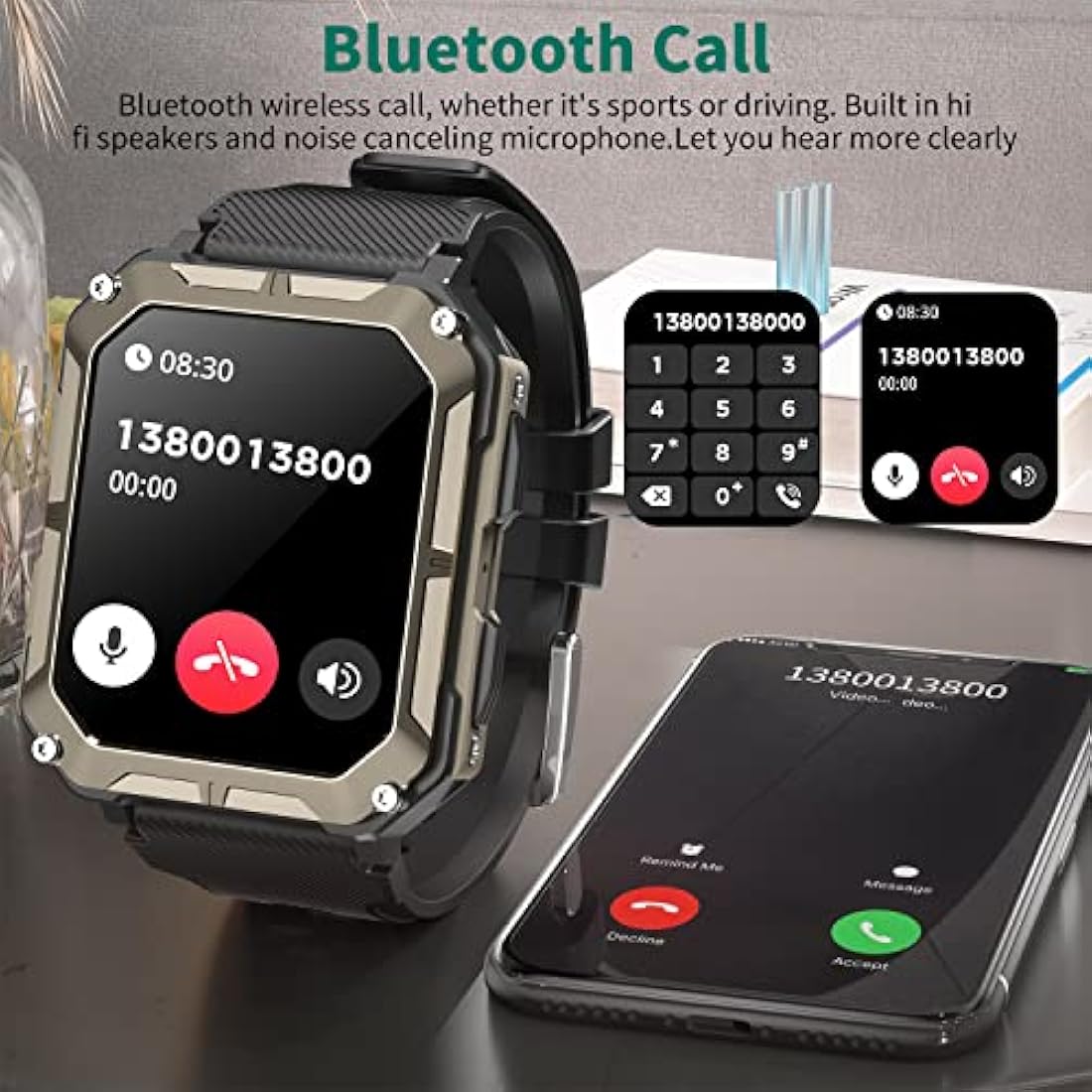 Military Smart Watch for Men - IP68 Waterproof Fitness Tracker