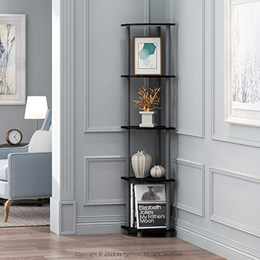 Furinno 5-Tier Corner Display Rack – Modern Space Saving Shelving Unit