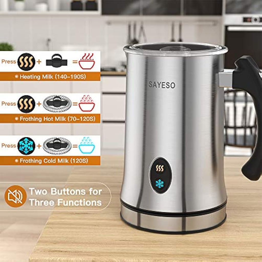 SAYESO Electric Milk Frother and Warmer – Stainless Steel Coffee Foam Maker