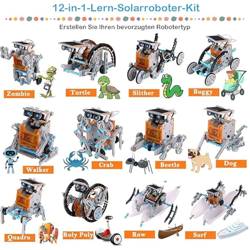 ACELIFE 12-in-1 Solar Robot STEM Toy | DIY Science Building Kit - Grey