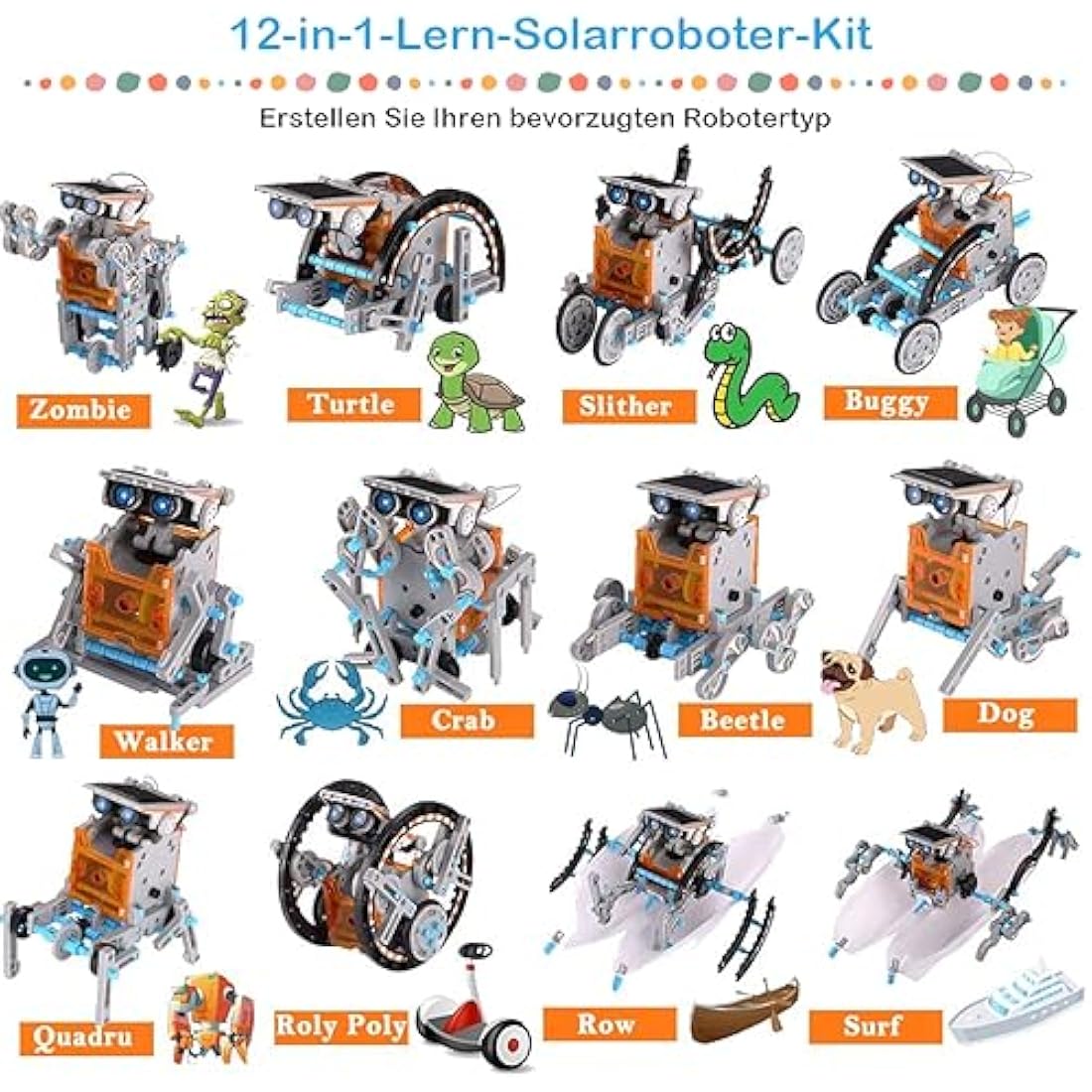 ACELIFE 12-in-1 Solar Robot STEM Toy | DIY Science Building Kit - Grey