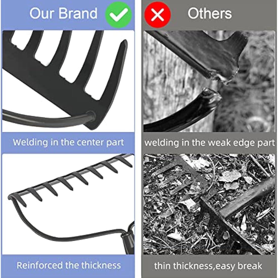 MIYA Garden Rake for Soil | 182CM Long Handle Heavy Duty 14 Tines