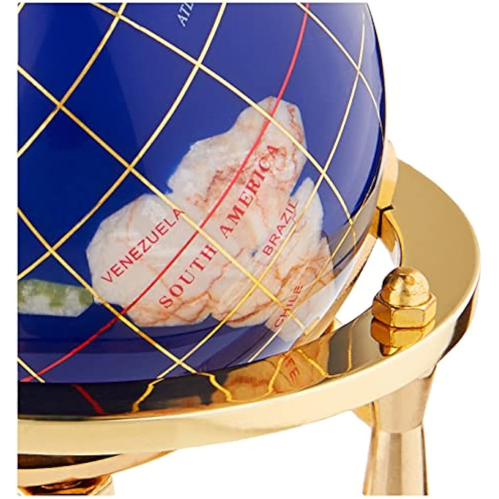 Unique Art Blue Lapis Gemstone World Globe – 6-Inch Gold Tripod Desk Decor