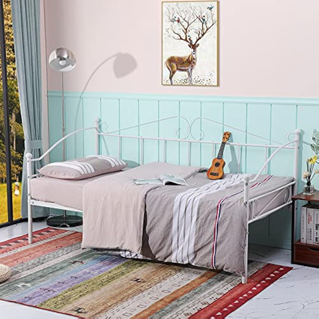 Metal Day Bed Frame | 90x190cm Single Sofa Bed - White