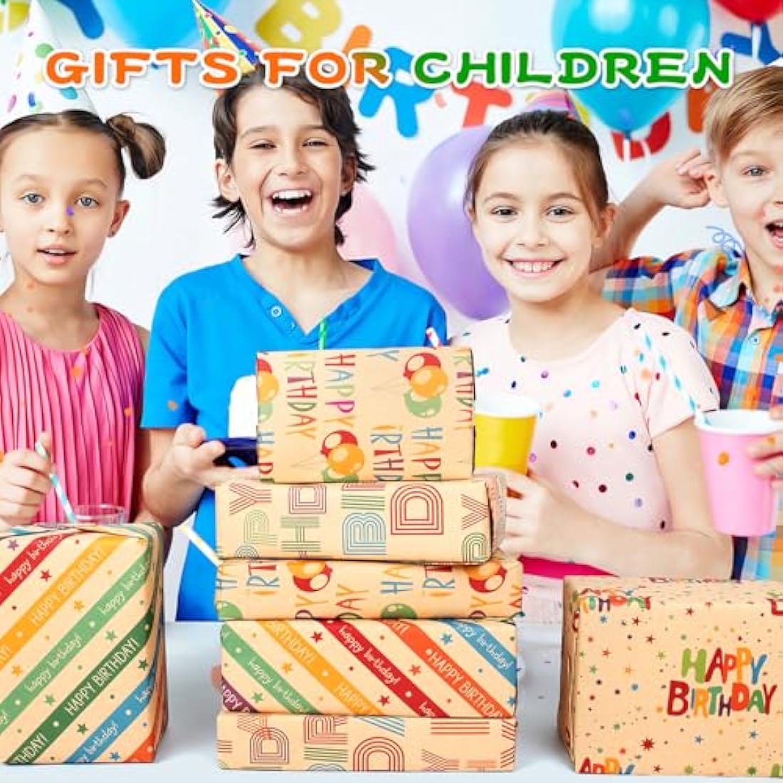 Kraft Birthday Wrapping Paper Set | 5 Eco-Friendly Sheets