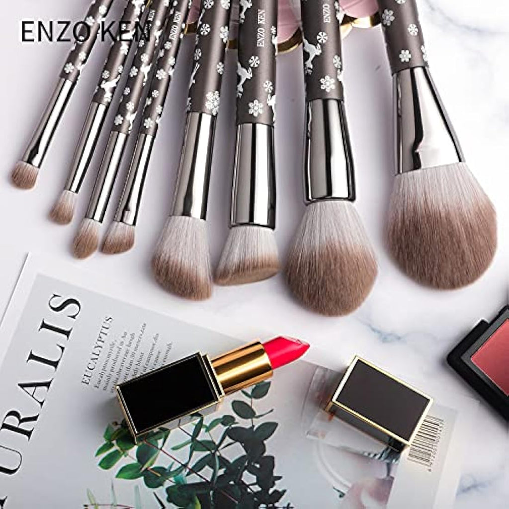 ENZO KEN Professional Goat Hair Makeup Brush Set | Snowflake Design
