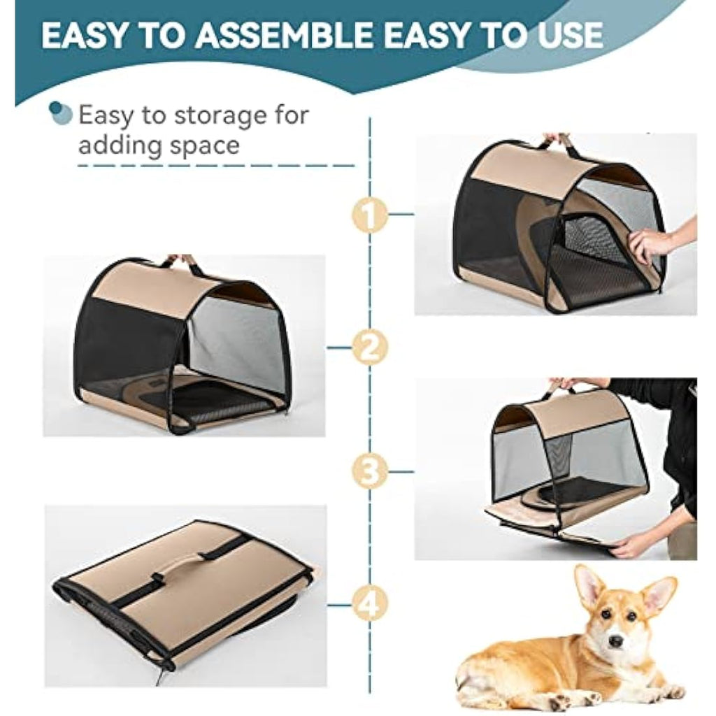 Petsfit Soft Dog Crate | Portable 26.5 Inch Pop Up Pet Carrier - Khaki
