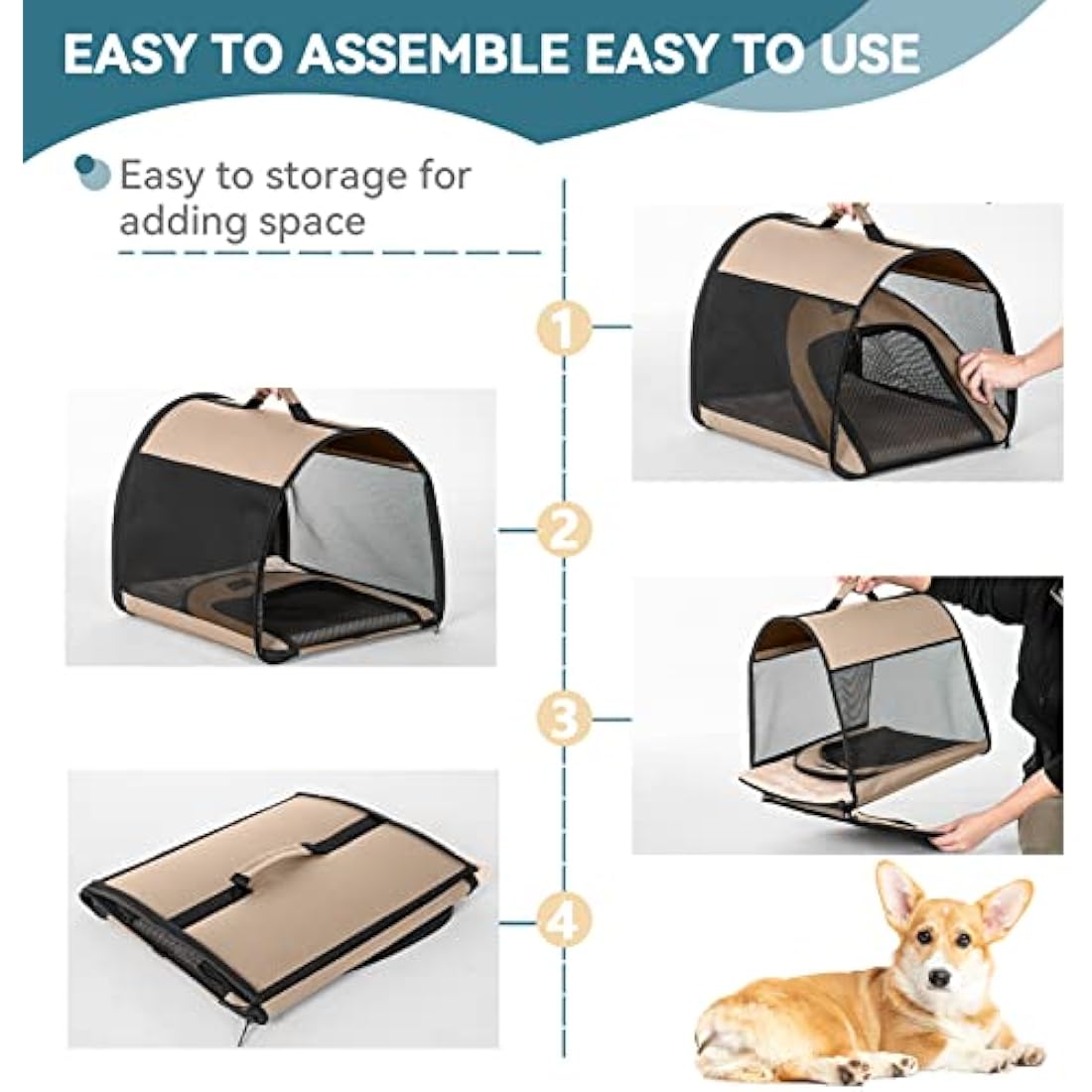 Petsfit Soft Dog Crate | Portable 26.5 Inch Pop Up Pet Carrier - Khaki