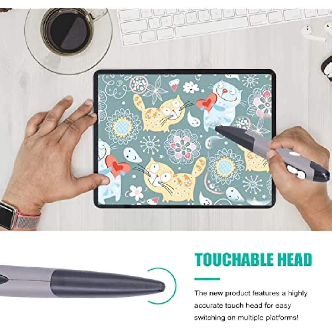 ASHATA Wireless Optical Pen Mouse – 1600 DPI Ergonomic Stylus for PC