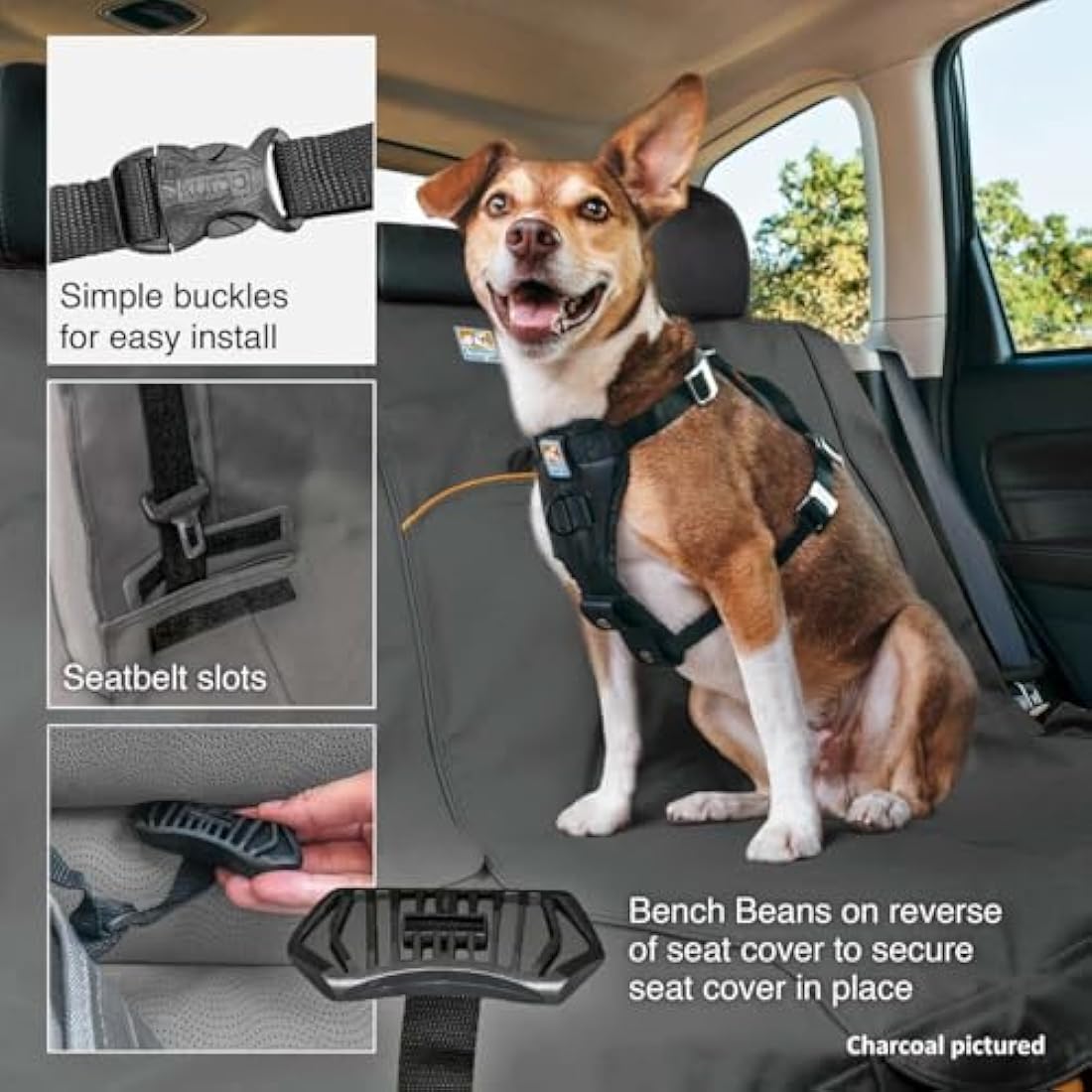 Kurgo Dog Car Seat Cover | Waterproof Bench Protector - Black, 55"