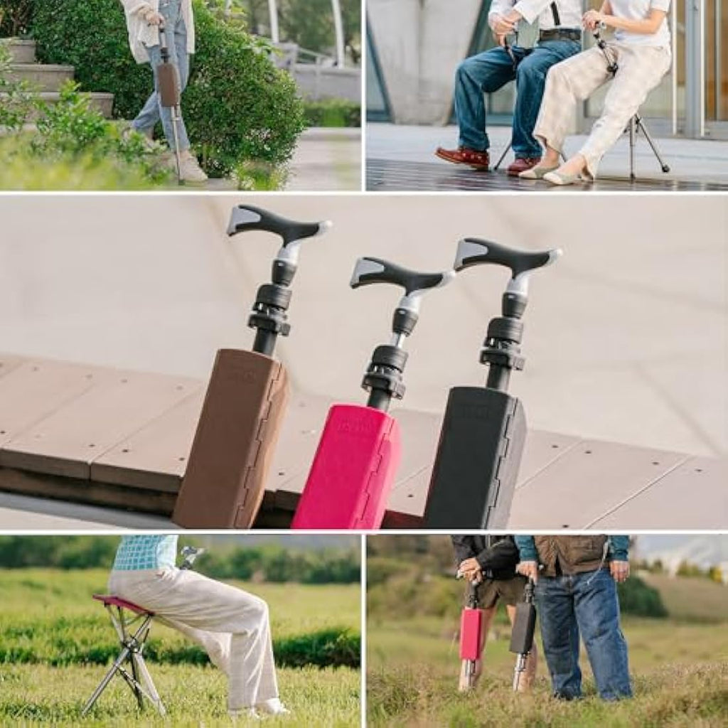 Ta-Da Chair PRO | Adjustable Walking Stick with Seat | Lightweight Black