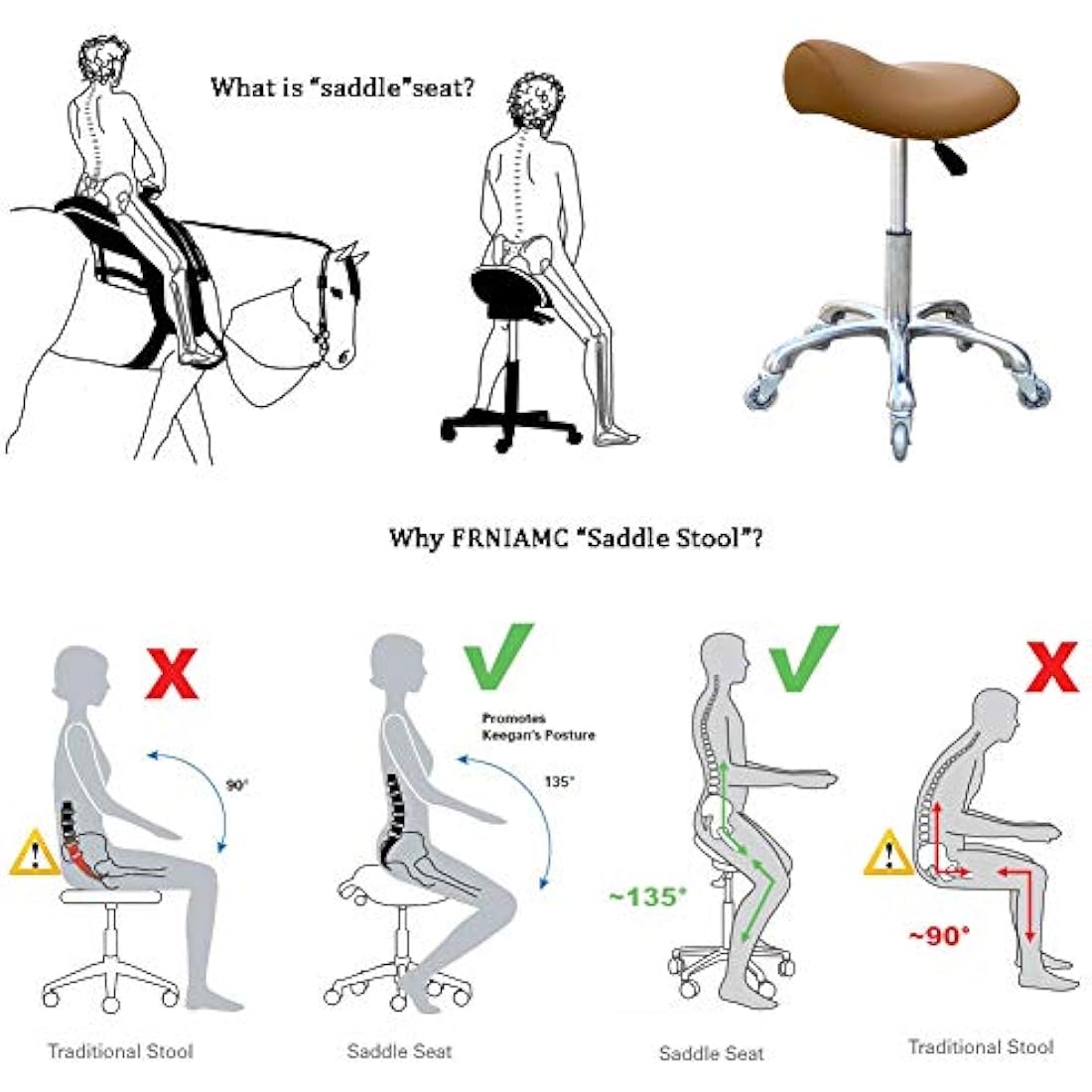 Jolof Store Ergonomic Saddle Stool – Adjustable Rolling Chair (Camel)