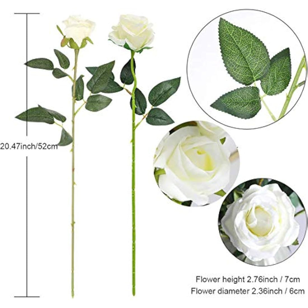 Jolof Store 12PCS Artificial Silk Roses – Cream White Wedding Decor